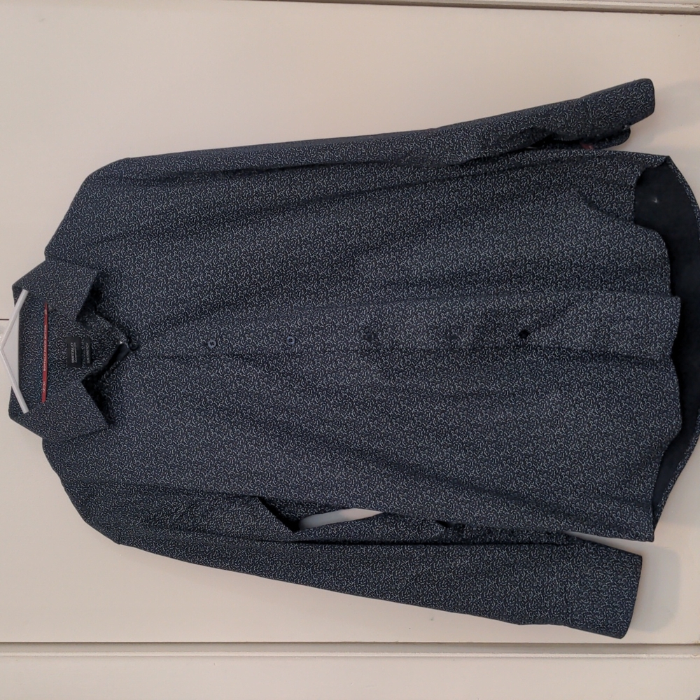 Buffalo David Bitton Dark Blue Buttondown with White Tree Branch Twigs Design
